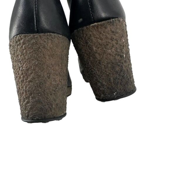 Timberland Monogram Tall Boots Faux Fur Lined Black Leather Size 9 Wedge Heel - Picture 8 of 13